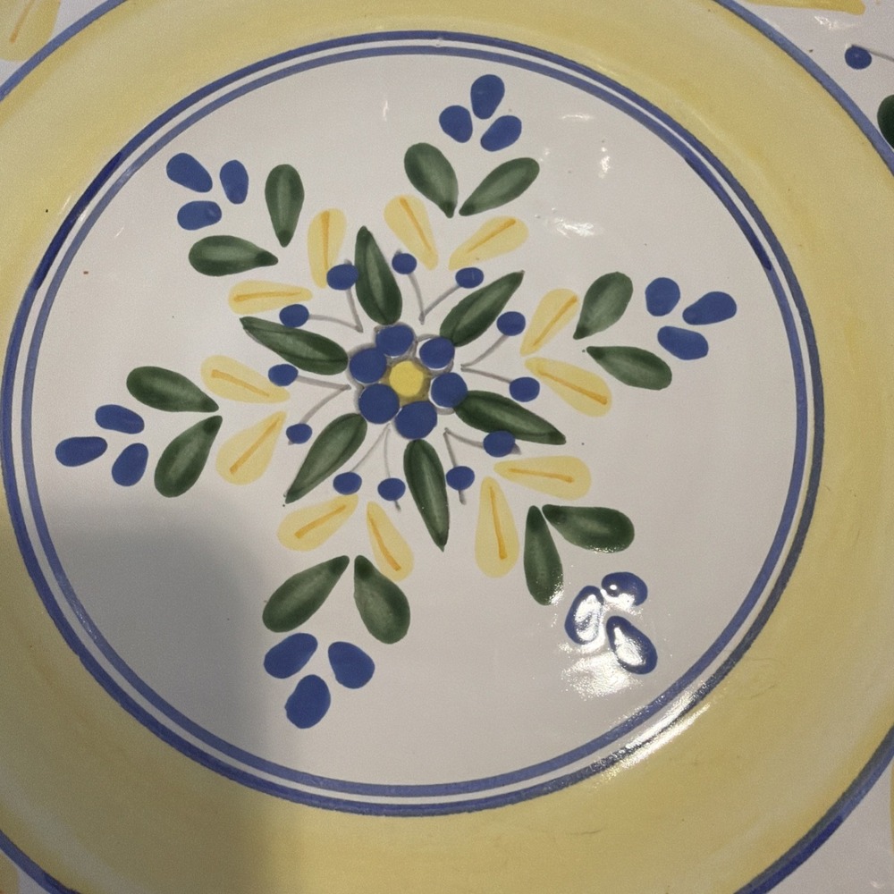 SET OF FOUR SOLIMAR PIER 1 POTTERY DINNER PLATES BLUE AND YELLOW Gw994 - Picture 9 of 14